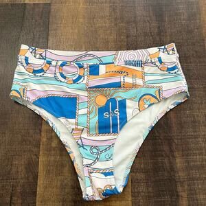Solid & Striped Bikini Bottoms Medium Nautical Print High Waist Swim